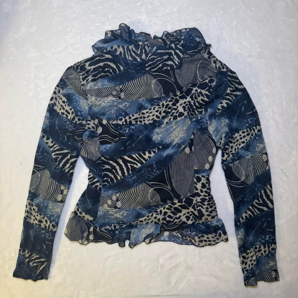 Vintage 90s Blue and black mesh long sleeve blazer jacket top by Alberto Makali - Picture 6 of 11
